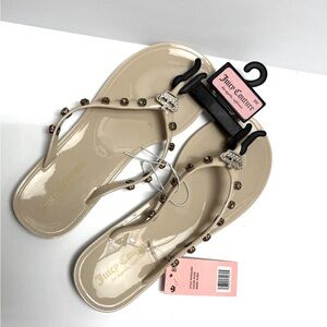 NEW Juicy Couture Ruby Beige Flip-flop Sandals with Crystals / Rhinestones